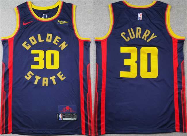 Men%27s Golden State Warriors #30 Stephen Curry Navy 2024-25 City Edition Stitched Basketball Jersey